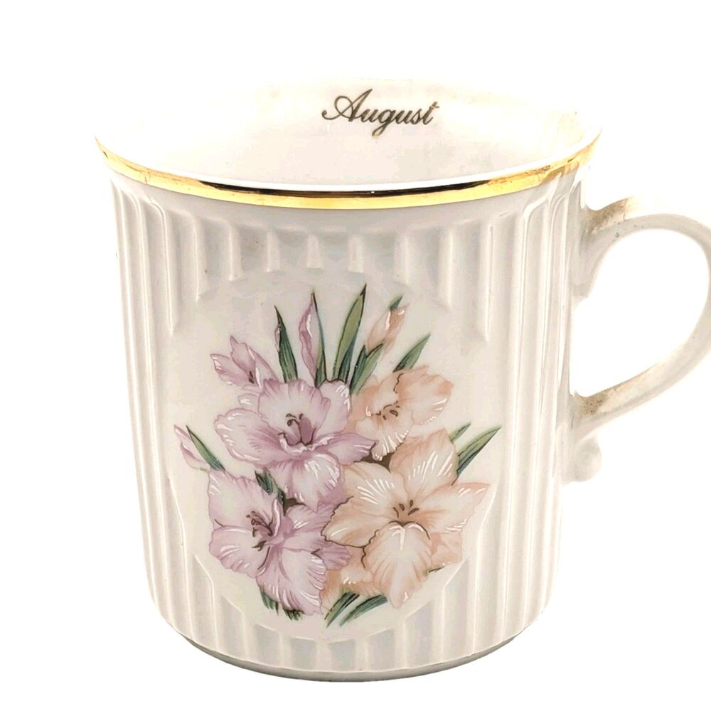 Bohemia August Gladiolus Coffee Mug Czechoslovakia Flower Month Porcelain